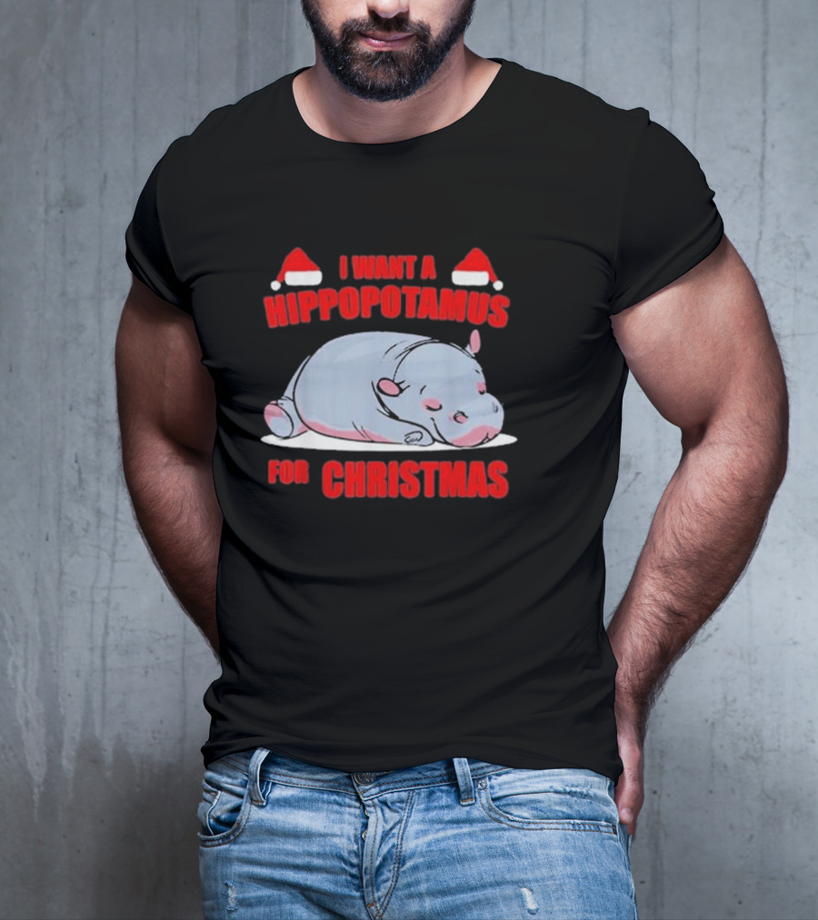 I Want A Hippopotamus For Christmas With Santa Hats T-Shirt