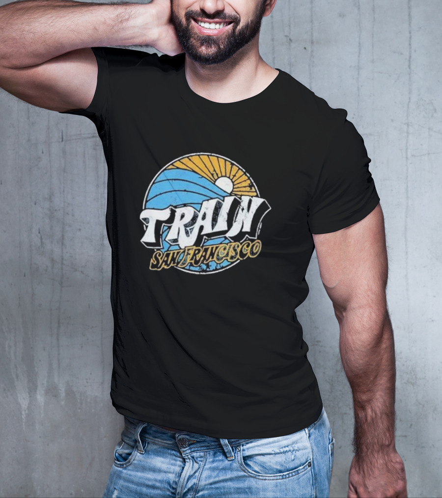 Train San Francisco Sunset Wave Retro T-Shirt