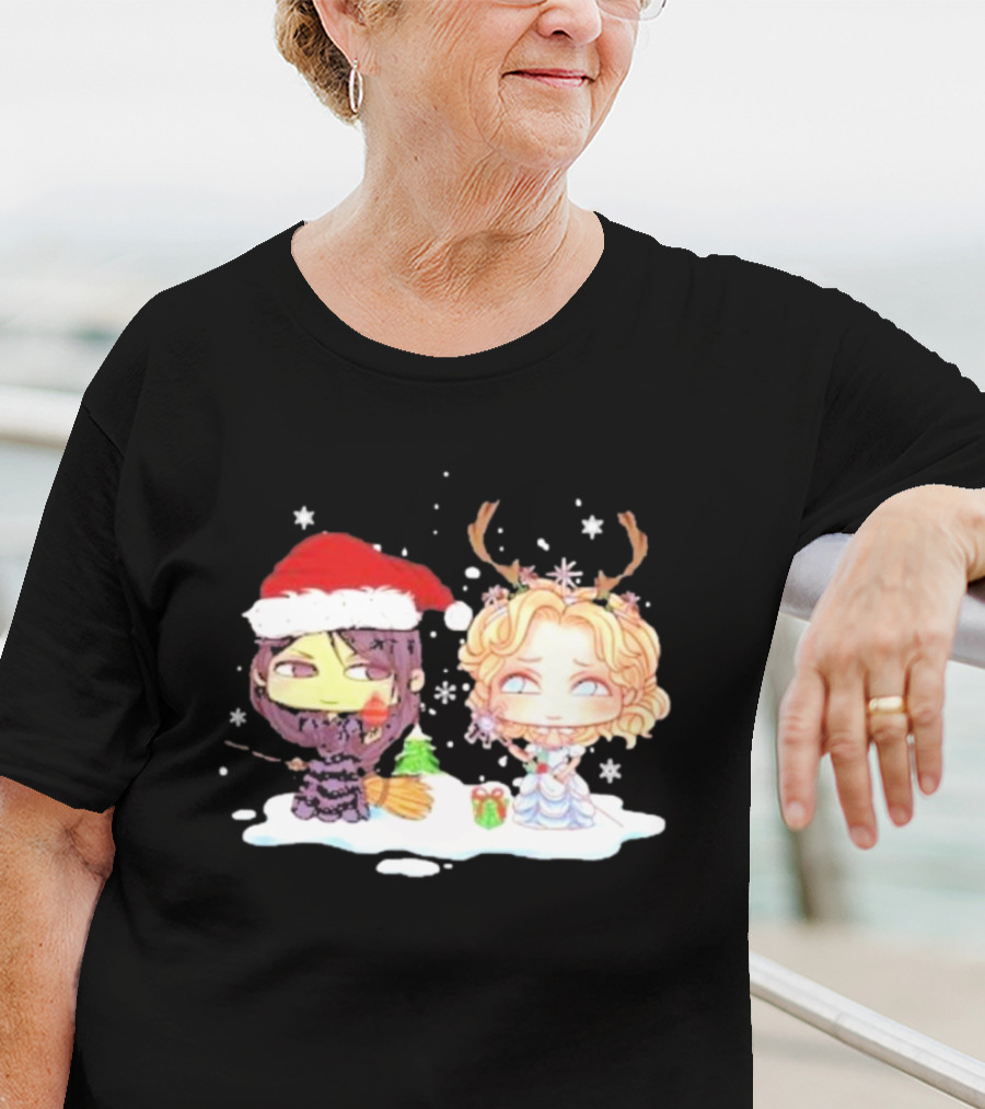 Wicked Merry Christmas Witch And Reindeer Characters Snowflakes T-Shirt