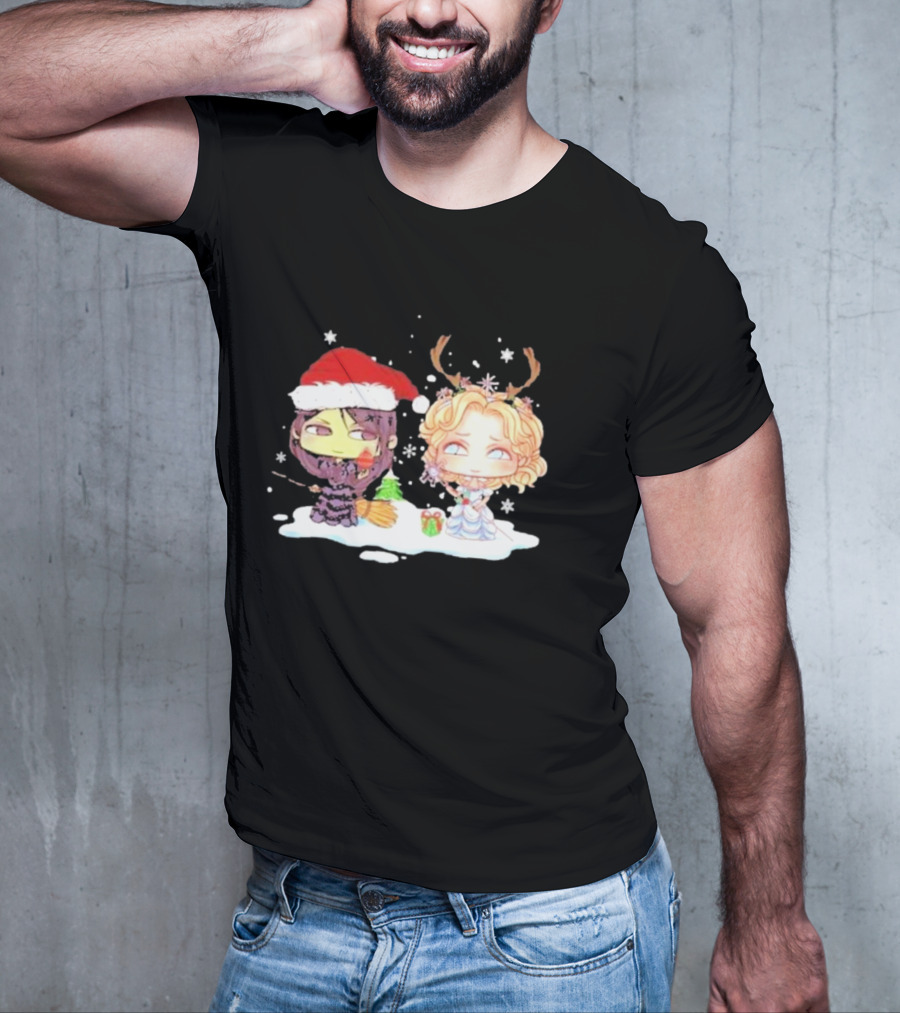 Wicked Merry Christmas Witch And Reindeer Characters Snowflakes T-Shirt