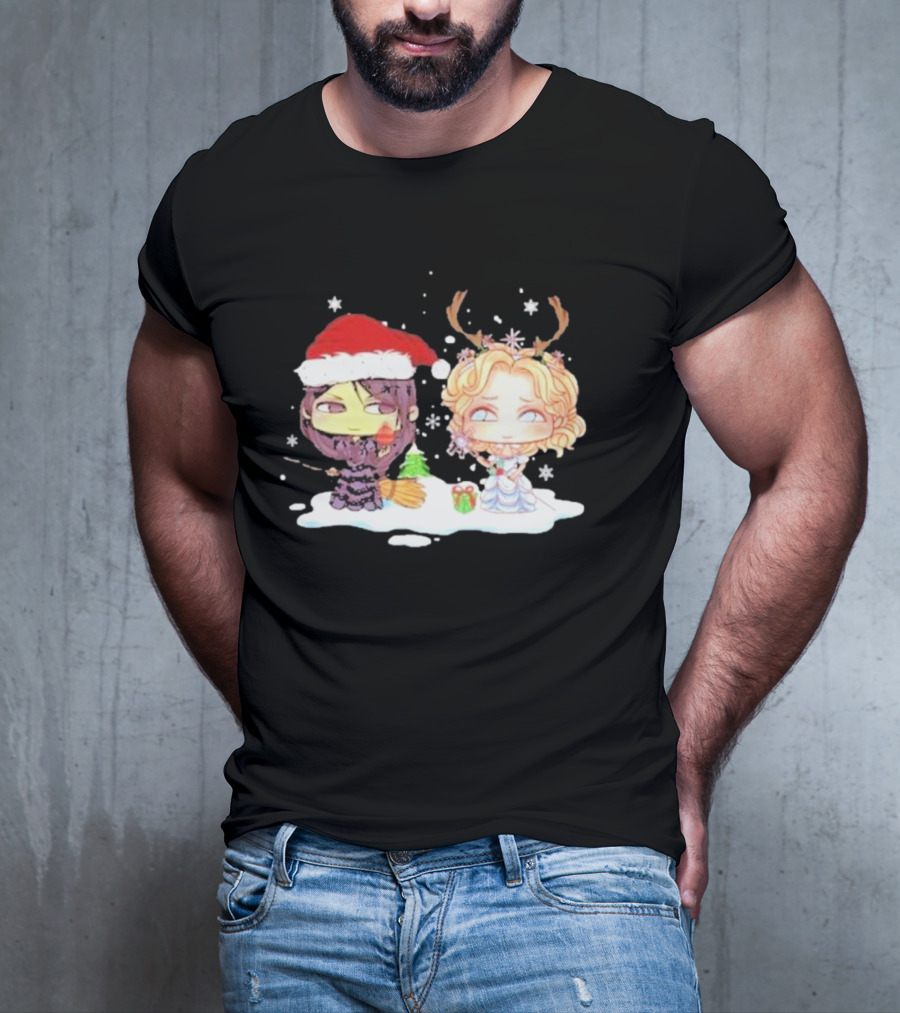Wicked Merry Christmas Witch And Reindeer Characters Snowflakes T-Shirt