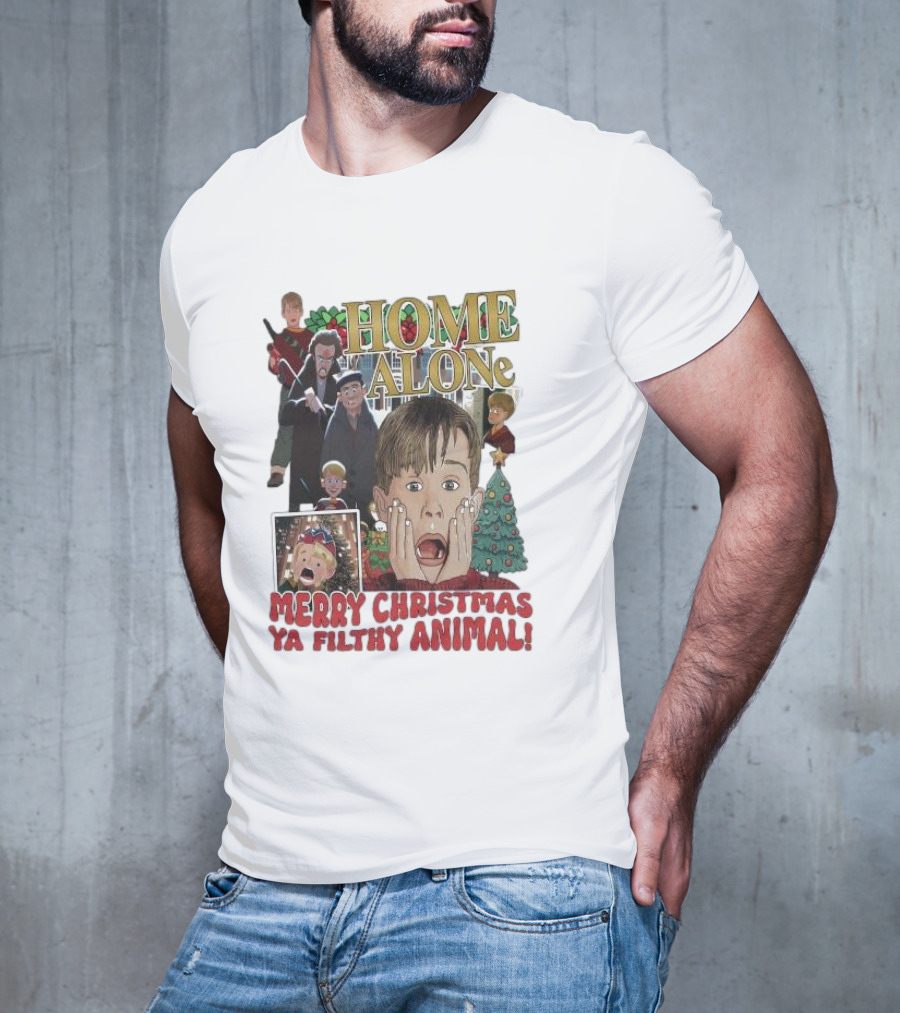 Home Alone Merry Christmas Ya Filthy Animal Kevin McCallister Holiday Movie Collage T-Shirt