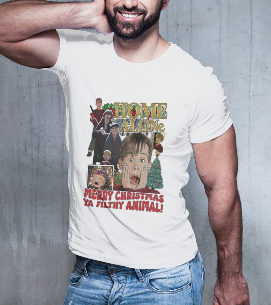 Home Alone Merry Christmas Ya Filthy Animal Kevin McCallister Holiday Movie Collage T-Shirt