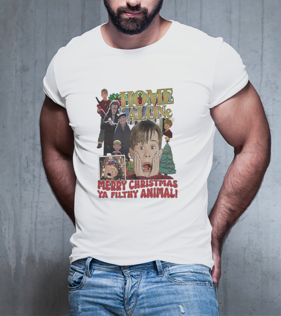 Home Alone Merry Christmas Ya Filthy Animal Kevin McCallister Holiday Movie Collage T-Shirt