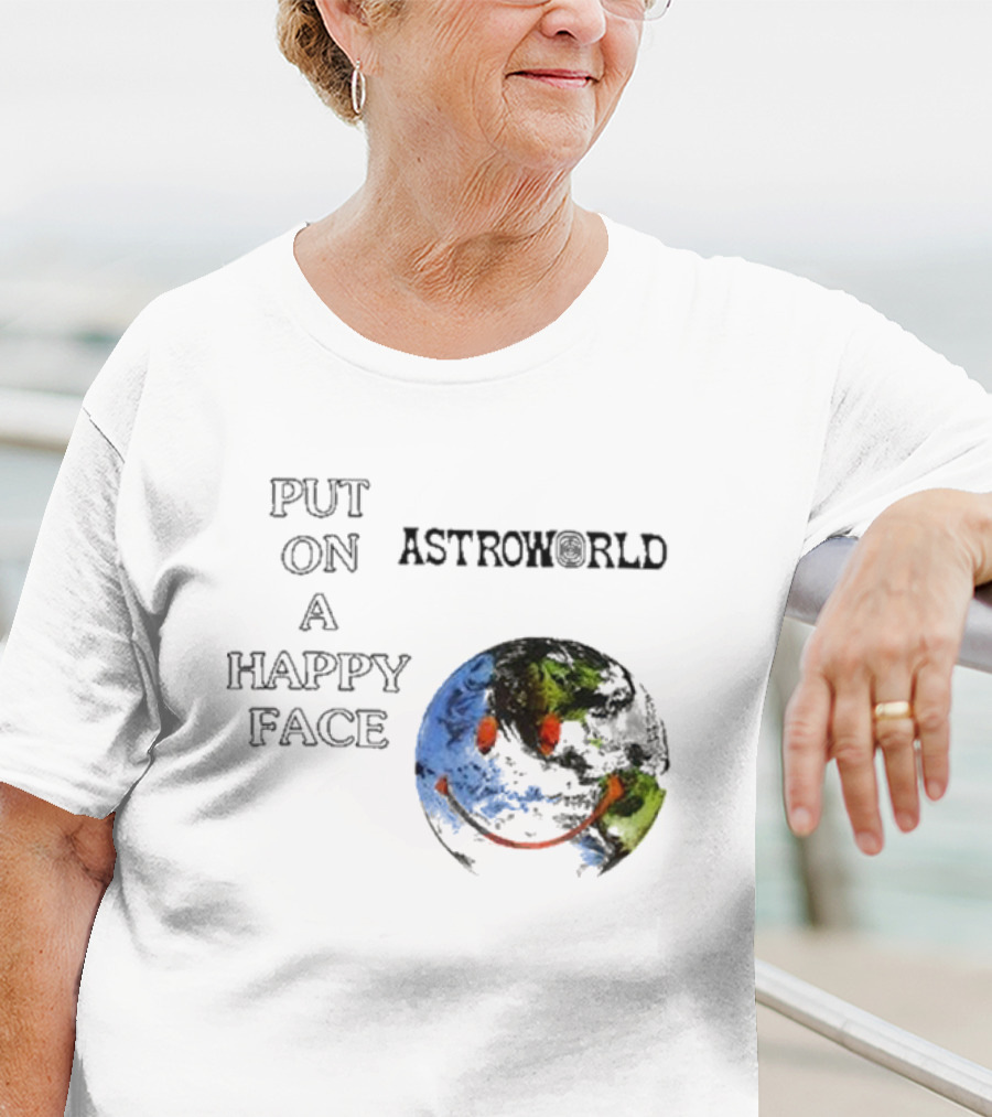 Put On A Happy Face Astroworld Smiley Earth T-Shirt