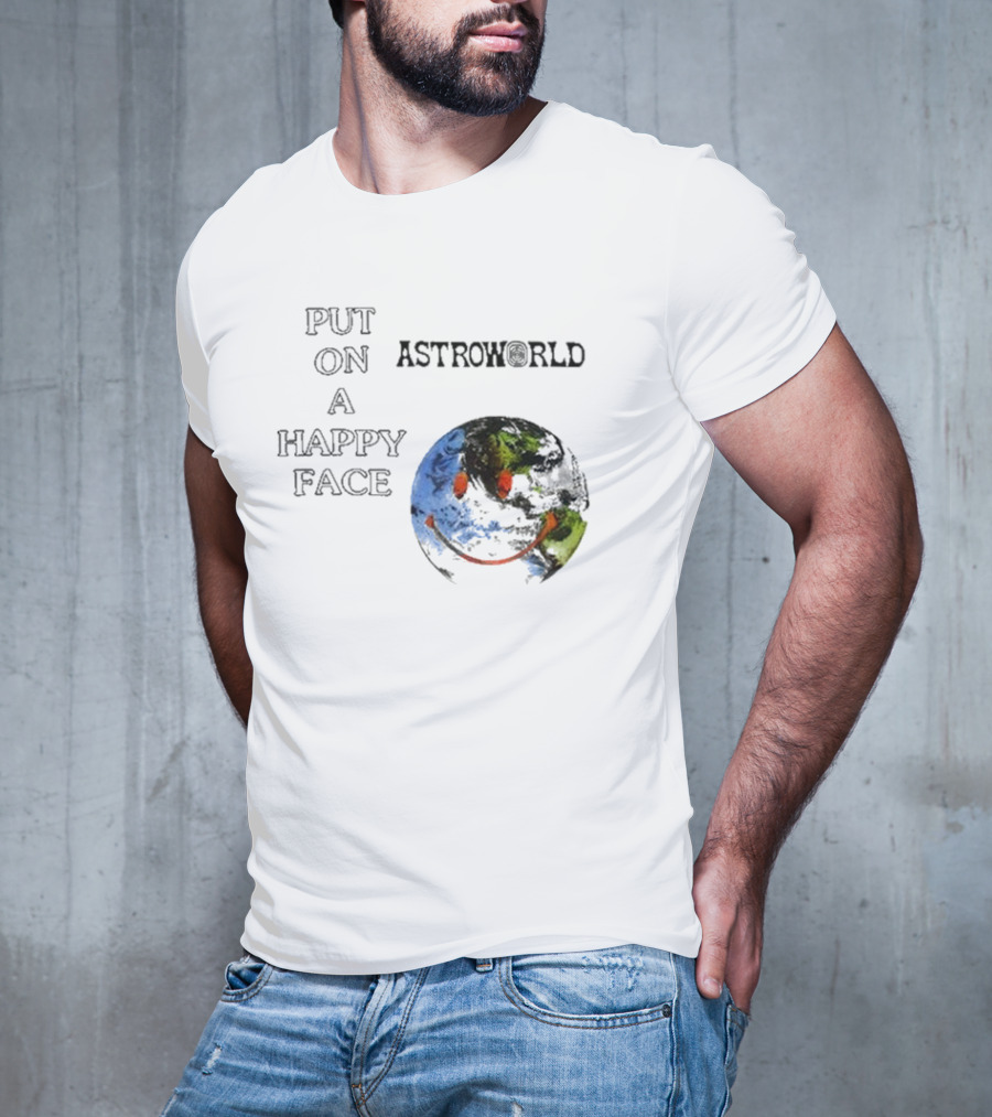 Put On A Happy Face Astroworld Smiley Earth T-Shirt
