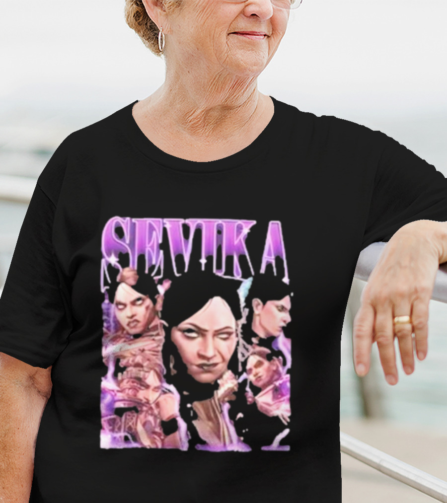 SEVIKA Arane Character Collage Graphic Purple Tones T-Shirt