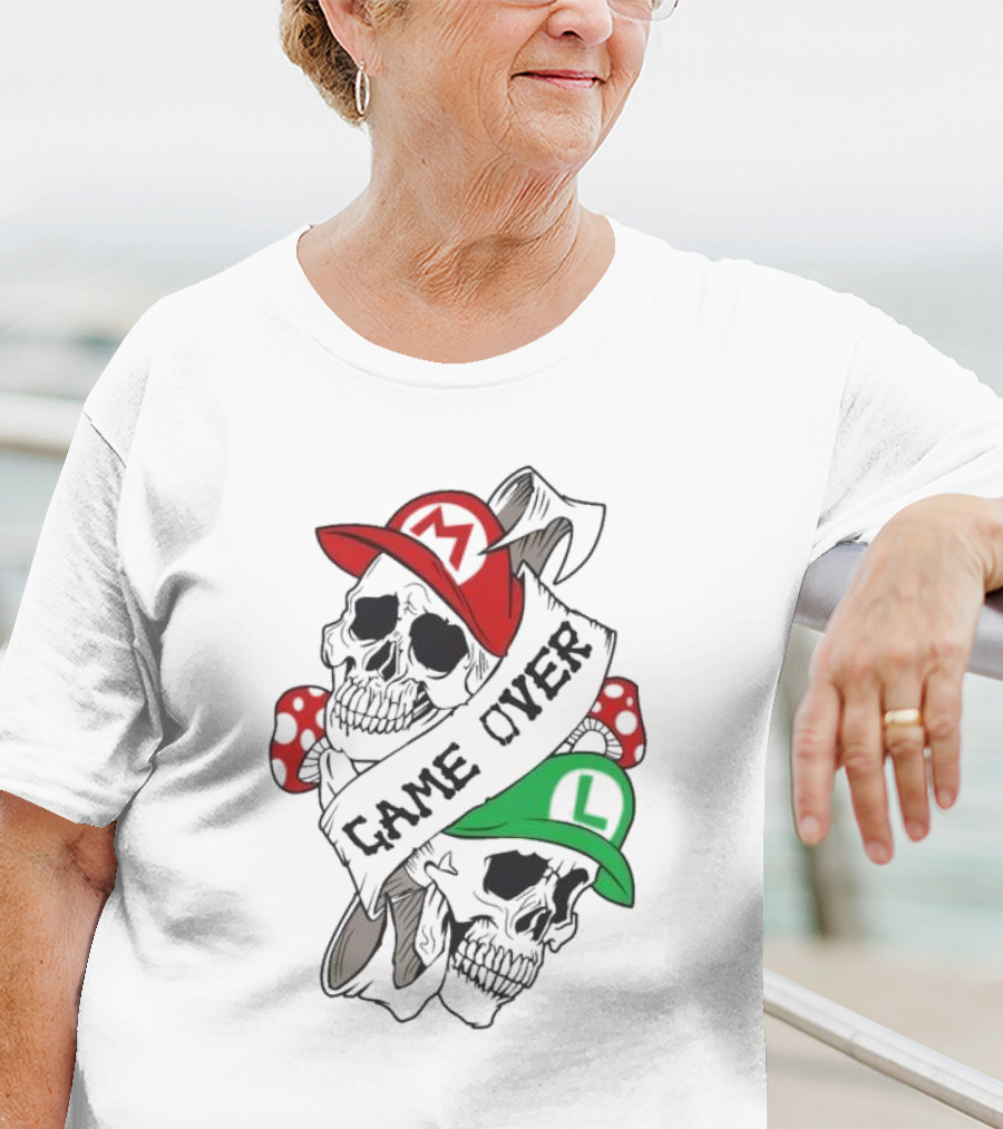Game Over Skull M L Gaming Mushroom T-Shirt