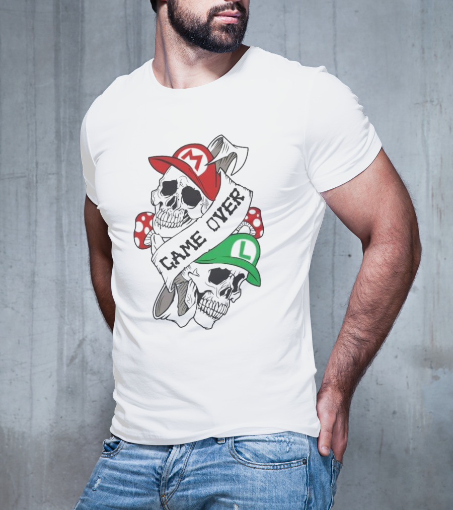 Game Over Skull M L Gaming Mushroom T-Shirt