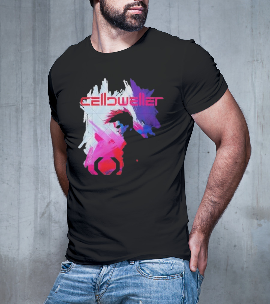 Celldweller The Sentinel Neon Abstract Portrait With Geometric Accent T-Shirt