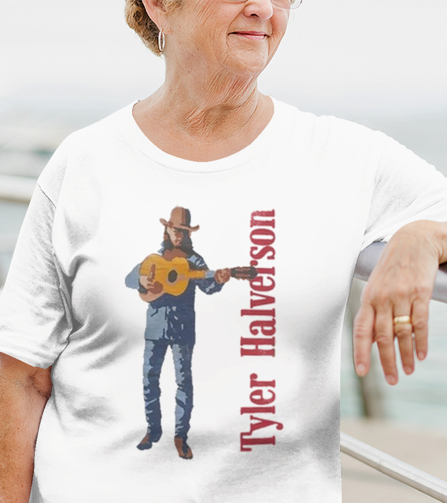 Tyler Halverson Playing Guitar Watercolor Art Cowboy T-Shirt