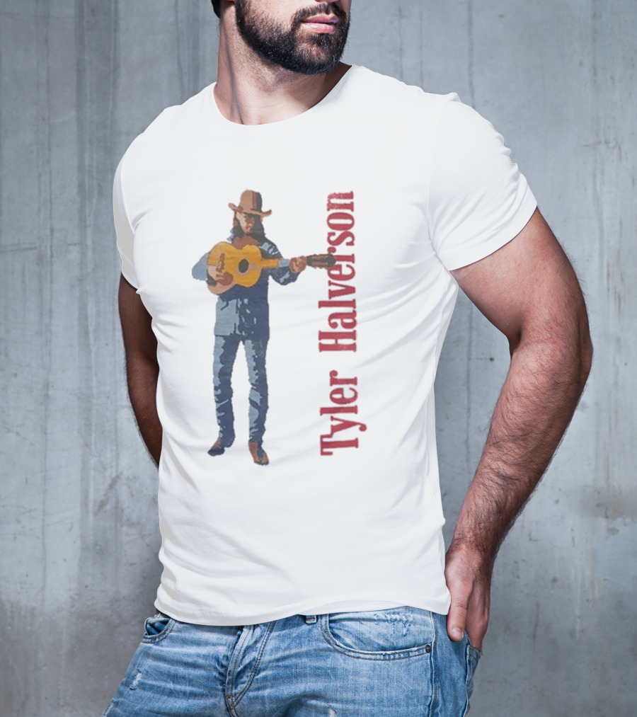 Tyler Halverson Playing Guitar Watercolor Art Cowboy T-Shirt