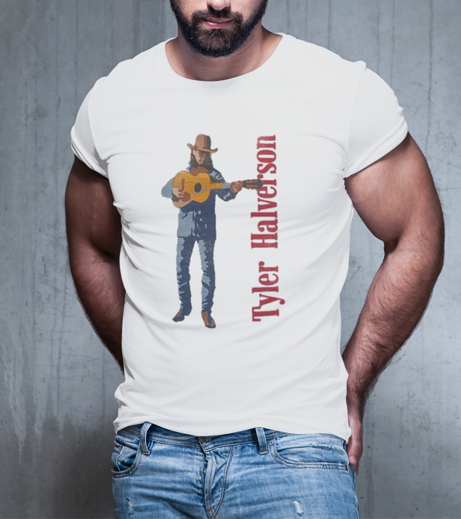 Tyler Halverson Playing Guitar Watercolor Art Cowboy T-Shirt