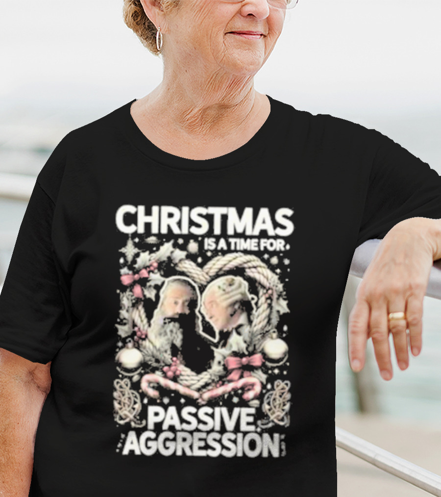 Christmas Is A Time For Passive Aggression Wreath And Candy Canes T-Shirt