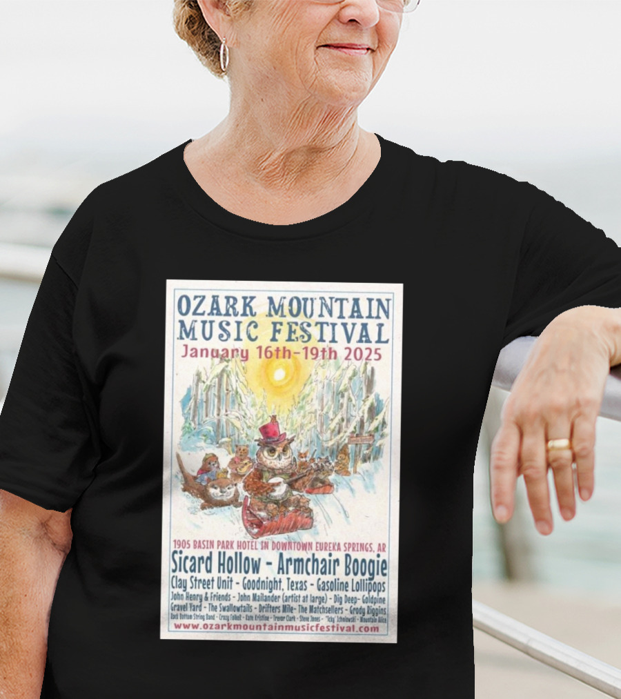 Ozark Mountain Music Festival January 16-19 2025 Eureka Springs AR Featuring Sicard Hollow And Armchair Boogie T-Shirt