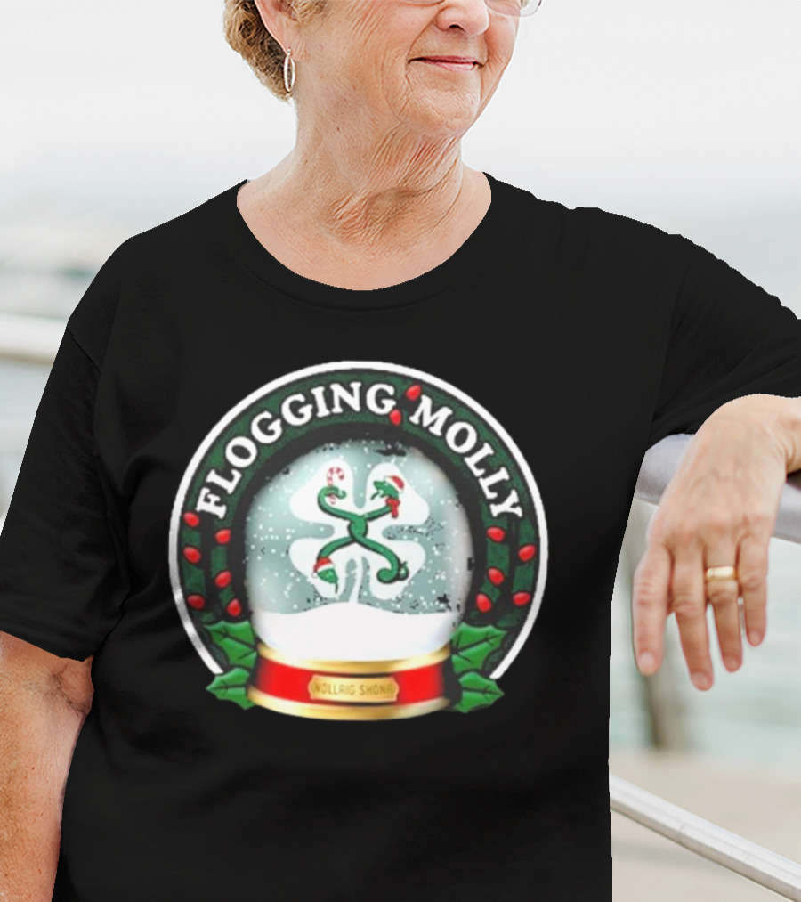 Flogging Molly Nollaig Shona Snow Globe With Holly Red Green White T-Shirt