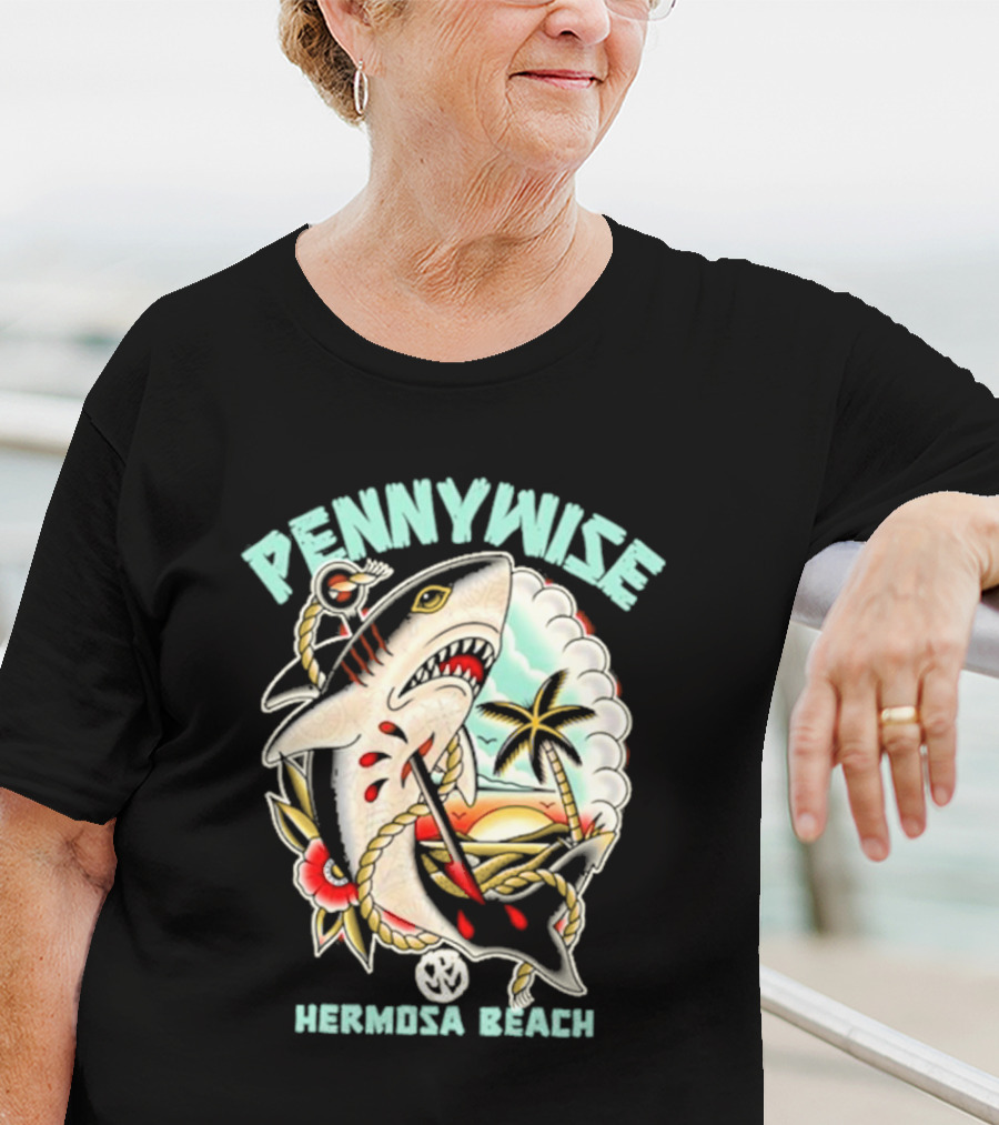 Pennywise Shark Hermosa Beach Sunset Palm Tattoo T-Shirt