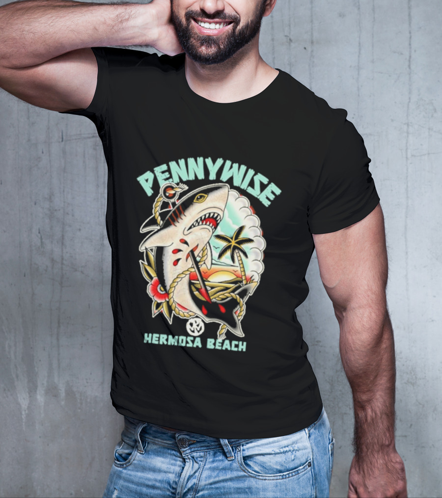 Pennywise Shark Hermosa Beach Sunset Palm Tattoo T-Shirt