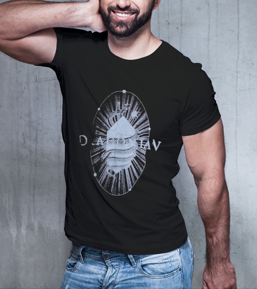 Draconian Snake Emerging From Geometric Shield With Radiant Energy T-Shirt