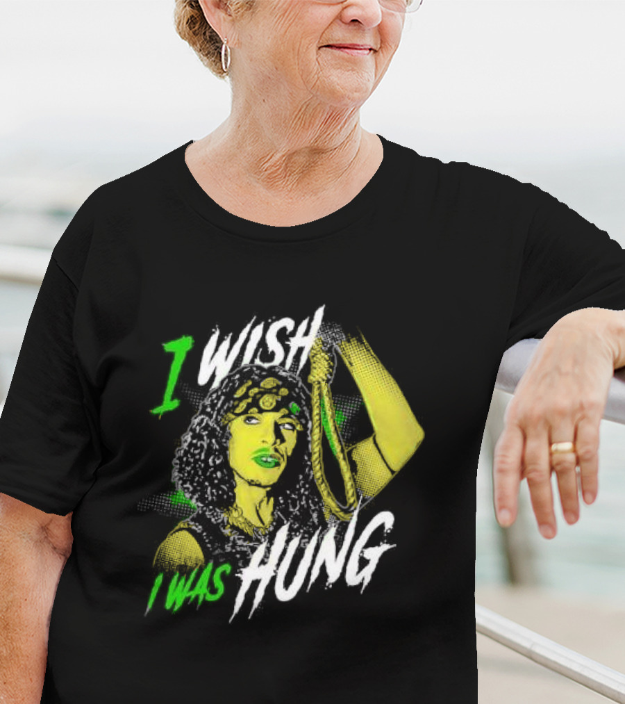 I Wish I Was Hung Retro Pop Art Style Green-Tinted Figure Holding Rope T-Shirt