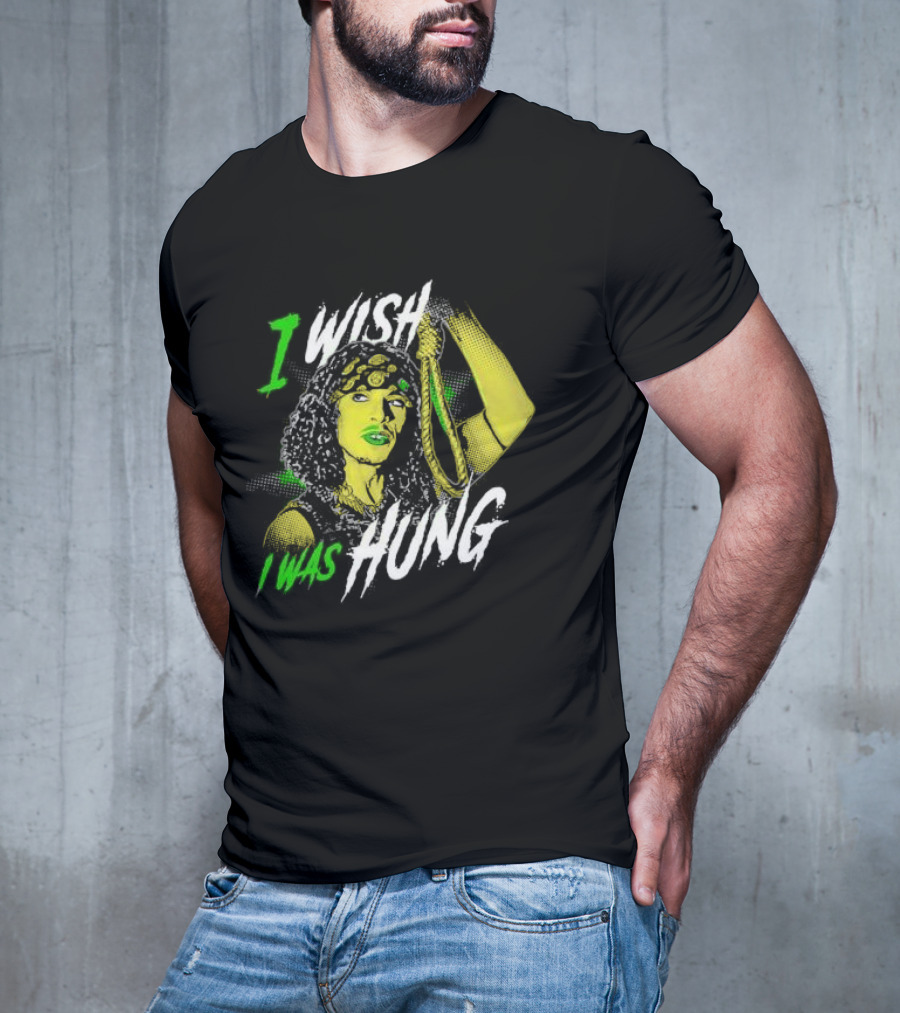 I Wish I Was Hung Retro Pop Art Style Green-Tinted Figure Holding Rope T-Shirt