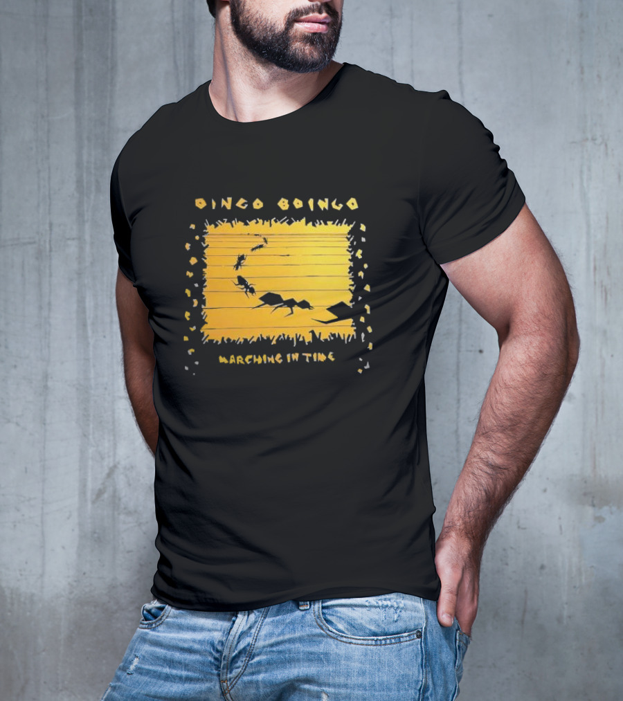 Oingo Boingo Marching In Time Ants On Yellow Stripe T-Shirt
