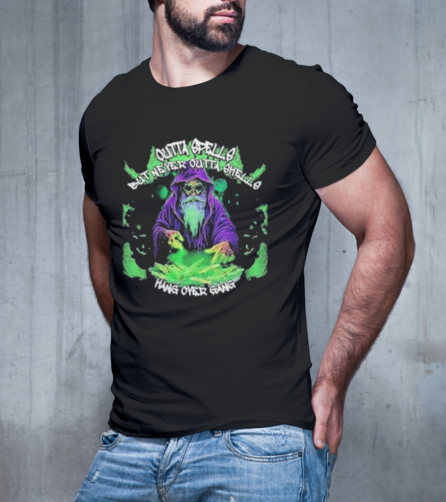 Outta Spells But Never Outta Shells Hang Over Gang Wizard With Glowing Green Magic T-Shirt