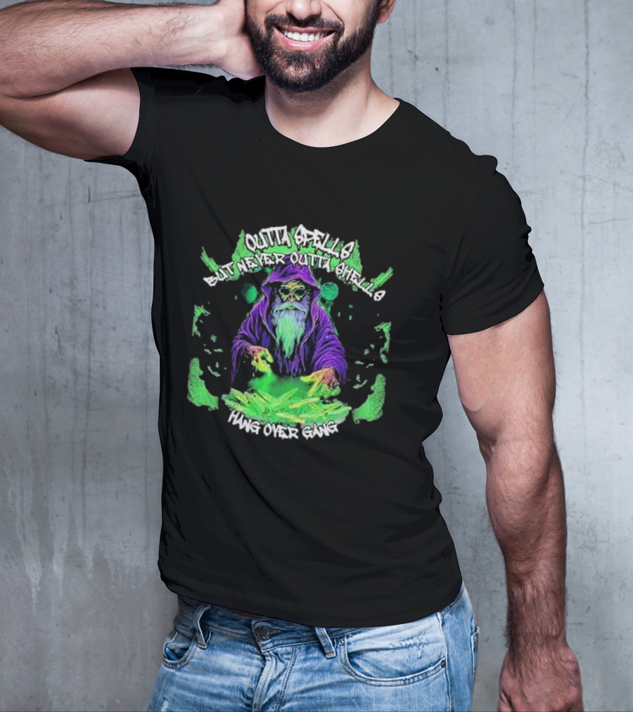 Outta Spells But Never Outta Shells Hang Over Gang Wizard With Glowing Green Magic T-Shirt
