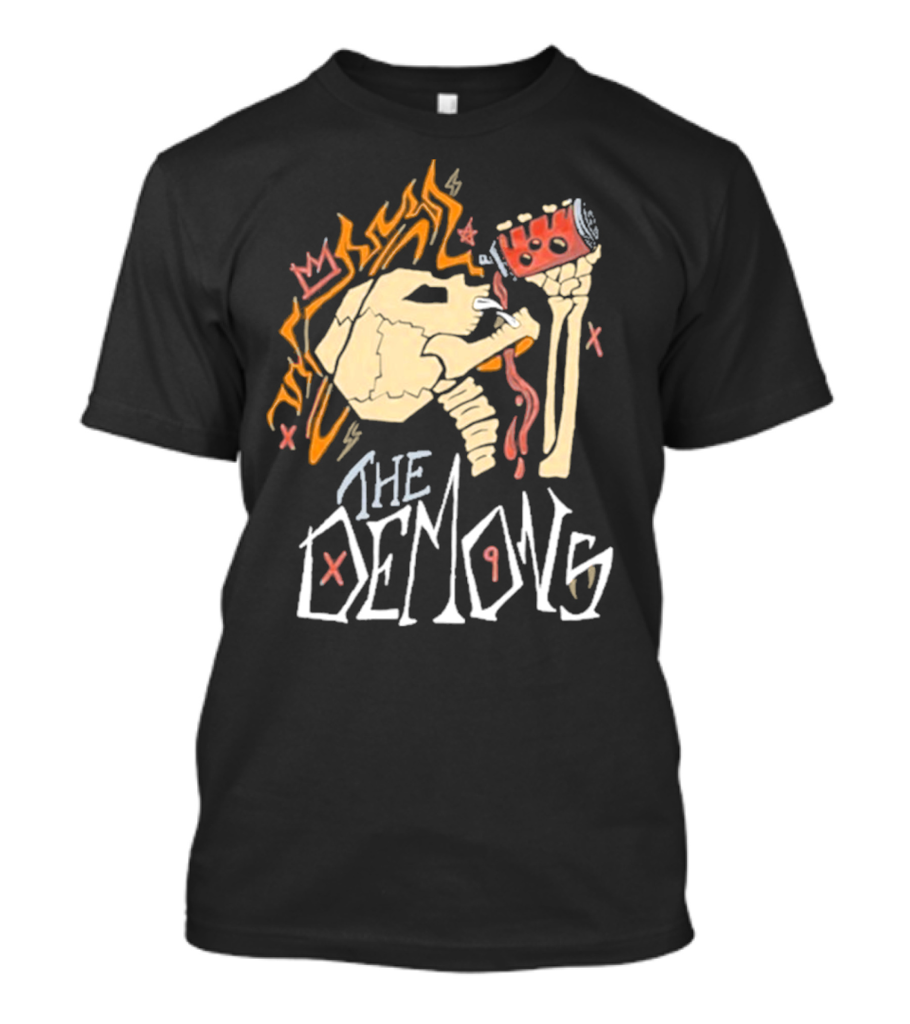 The Demons Skull Crown Flames And Drink T-Shirt