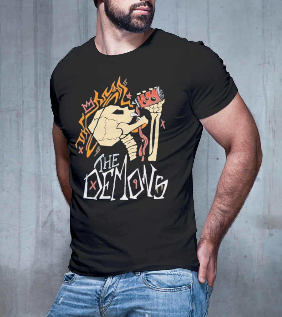 The Demons Skull Crown Flames And Drink T-Shirt