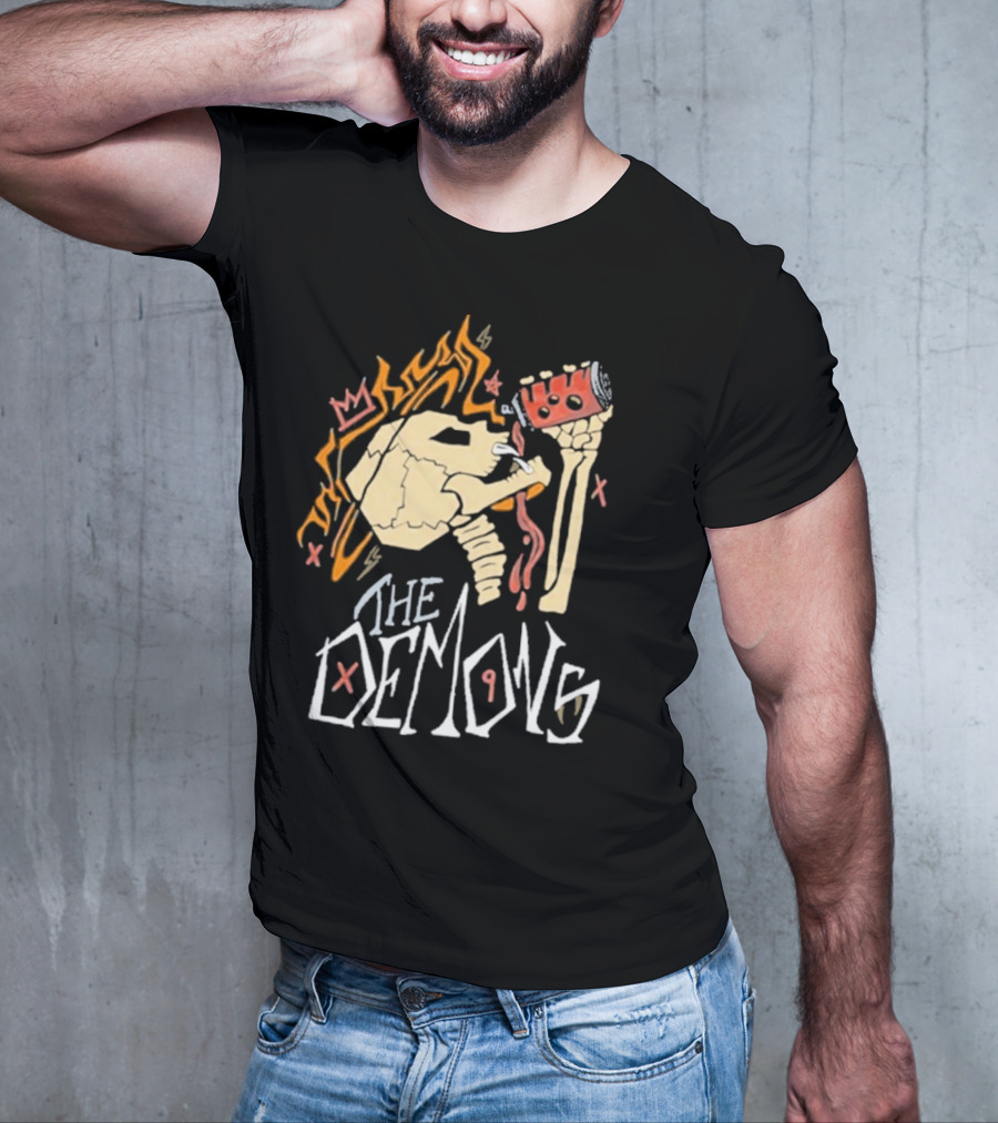 The Demons Skull Crown Flames And Drink T-Shirt