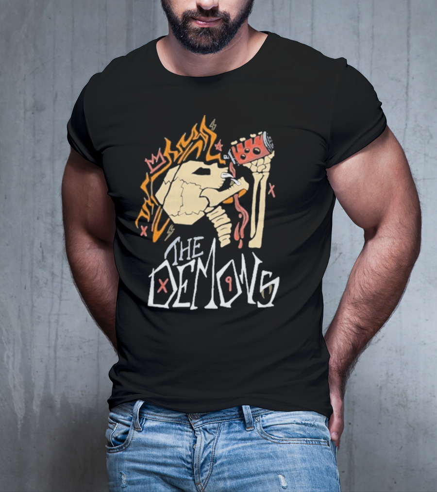 The Demons Skull Crown Flames And Drink T-Shirt