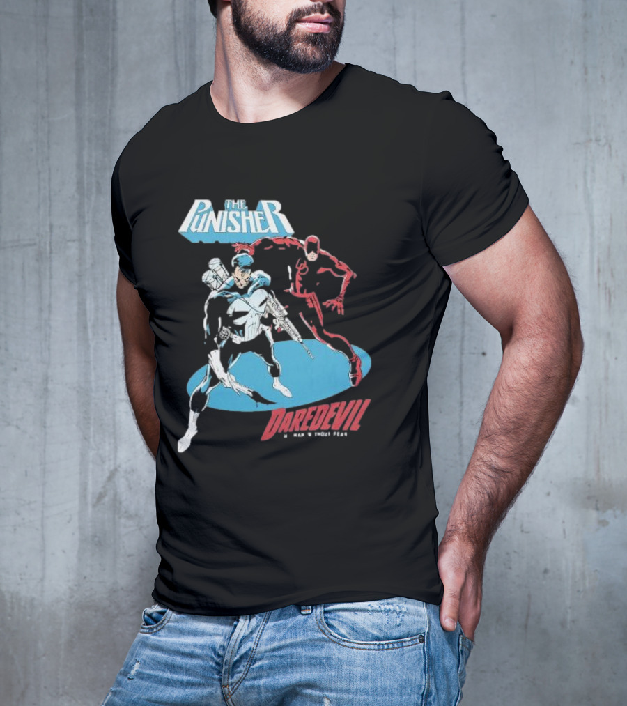 The Punisher Versus Daredevil The Man Without Fear Showdown Iconic Comic Heroes T-Shirt