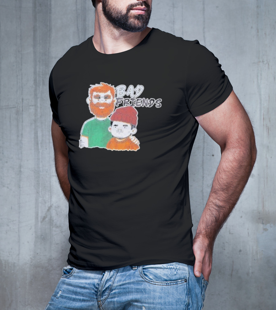 Bad Friends Cartoon Characters With Beard And Beanie T-Shirt