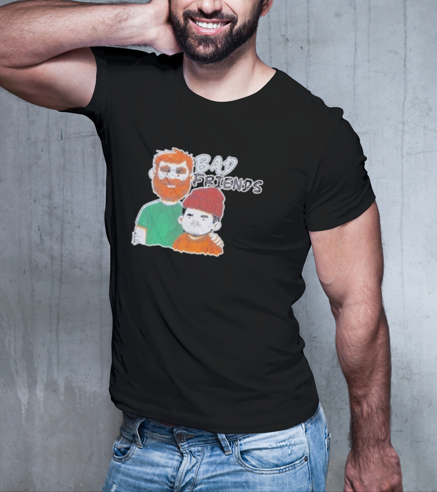 Bad Friends Cartoon Characters With Beard And Beanie T-Shirt