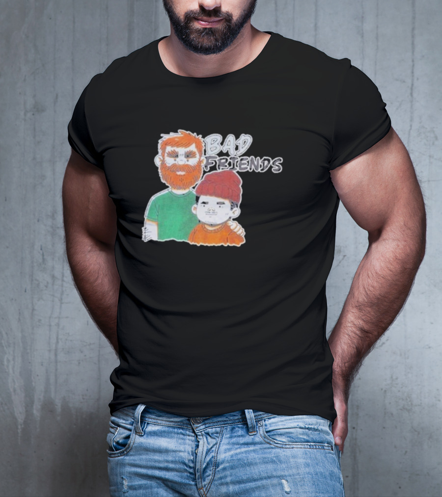 Bad Friends Cartoon Characters With Beard And Beanie T-Shirt