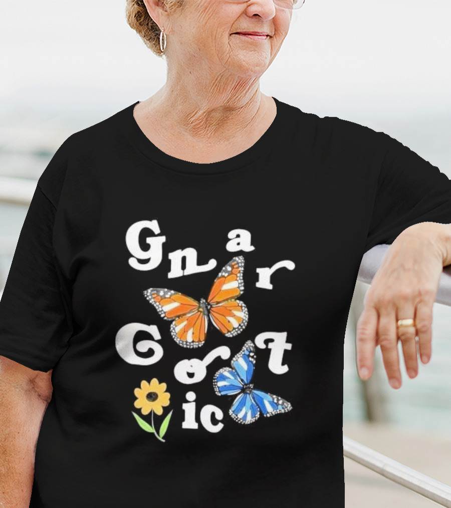 Gnarcotic Orange Blue Butterflies Flower T-Shirt