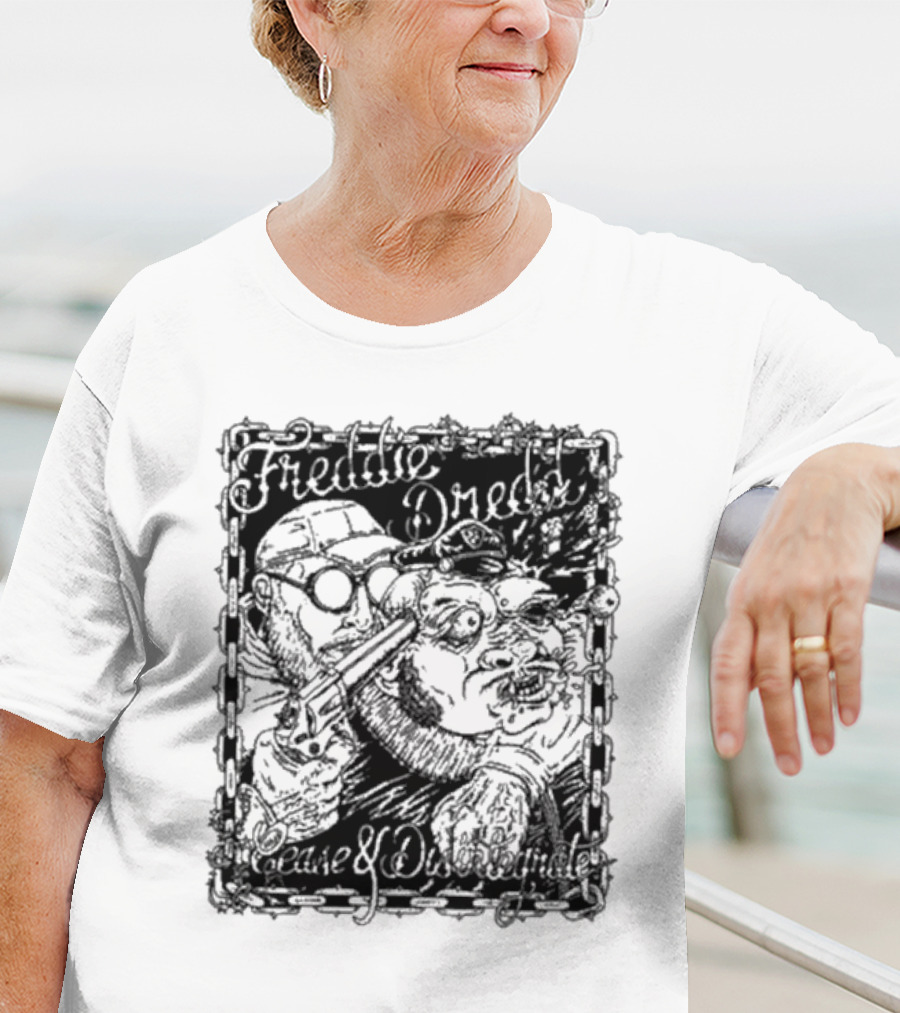 Freddie Dredd Cease And Disintegrate Chain Border Gun T-Shirt