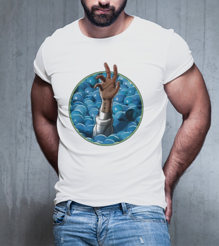 Hand Reaching Out Of Blue Ballpit Sphere T-Shirt