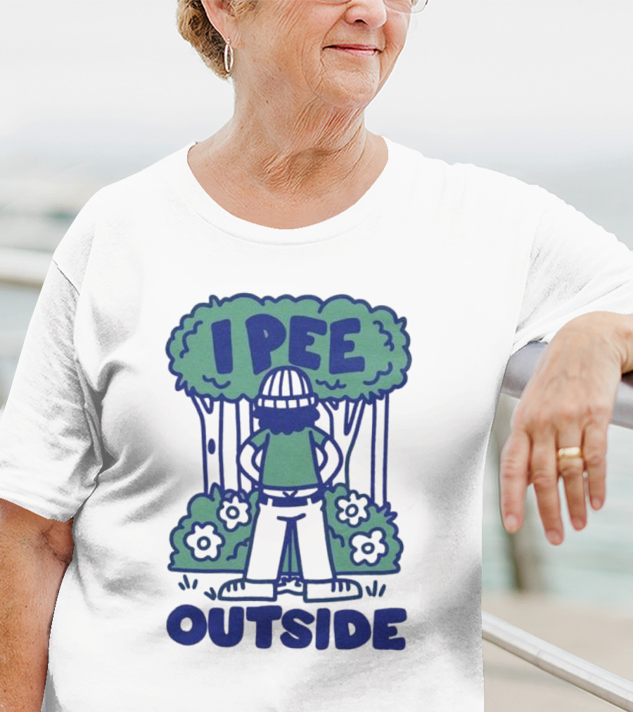 I Pee Outside Camper Cartoon In Forest Surrounded By Trees And Flowers T-Shirt