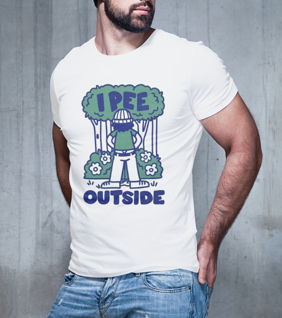 I Pee Outside Camper Cartoon In Forest Surrounded By Trees And Flowers T-Shirt