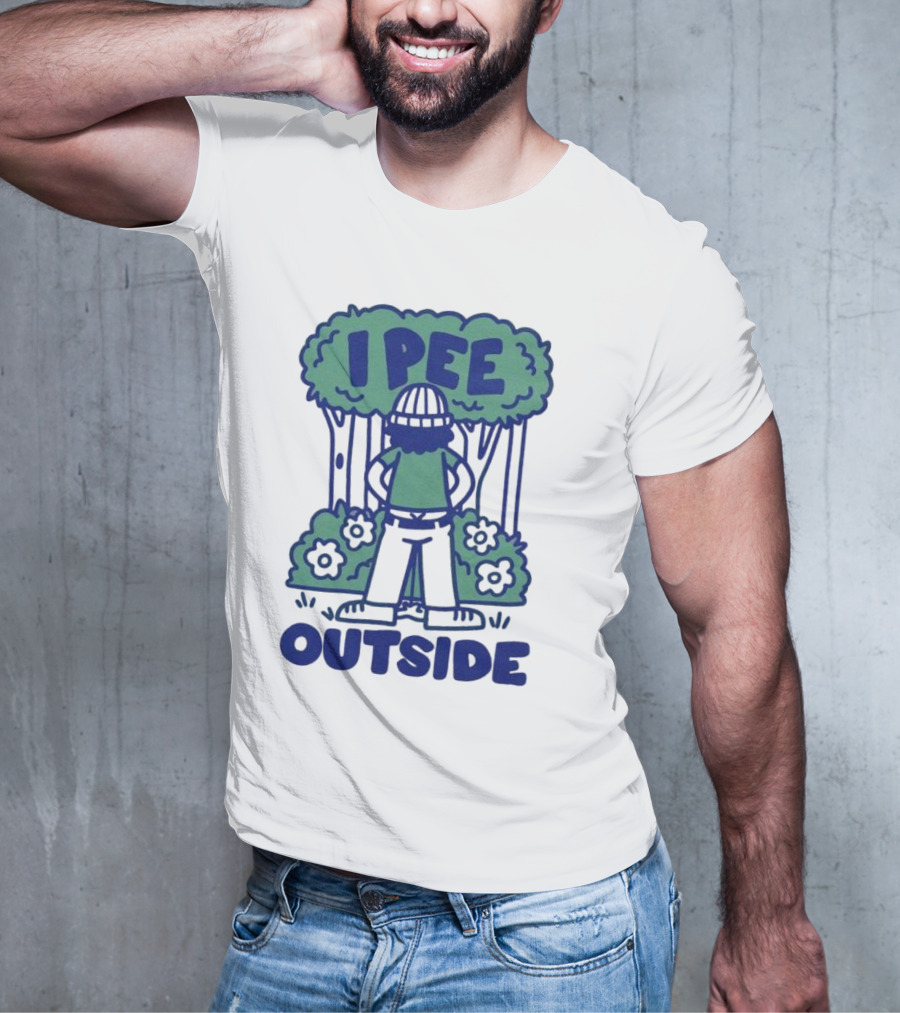 I Pee Outside Camper Cartoon In Forest Surrounded By Trees And Flowers T-Shirt