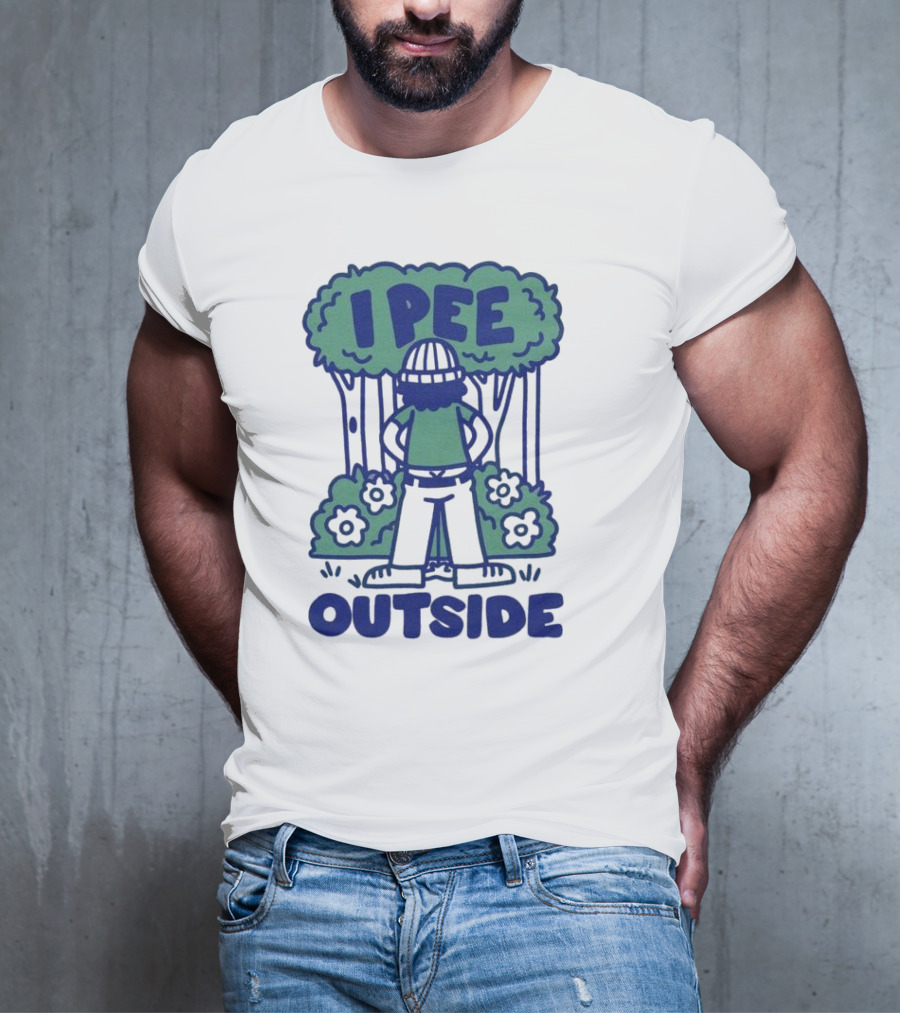 I Pee Outside Camper Cartoon In Forest Surrounded By Trees And Flowers T-Shirt