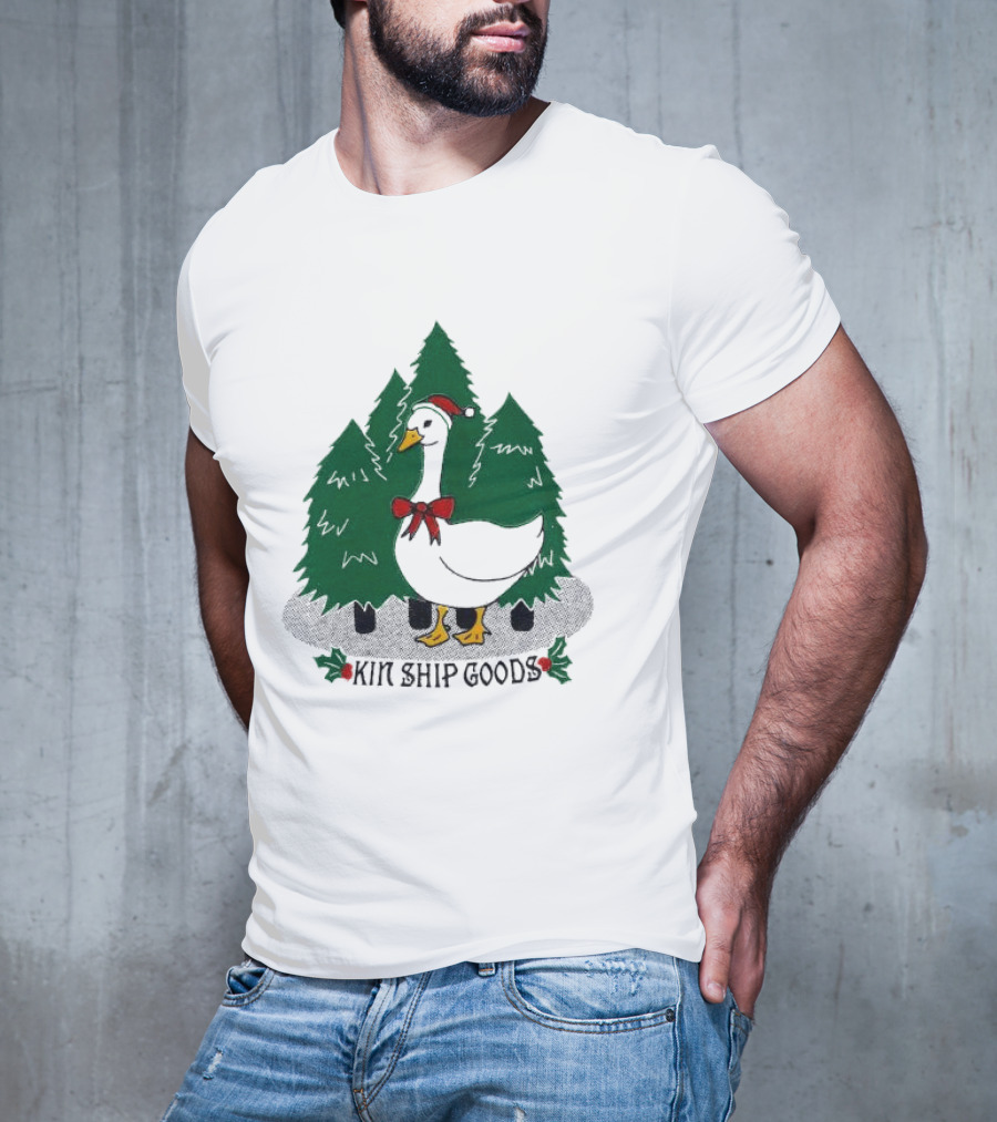 Kin Ship Goods Santa Claus Duck Christmas Trees Merry Christmas T-Shirt