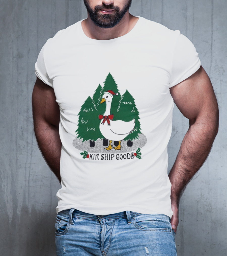 Kin Ship Goods Santa Claus Duck Christmas Trees Merry Christmas T-Shirt
