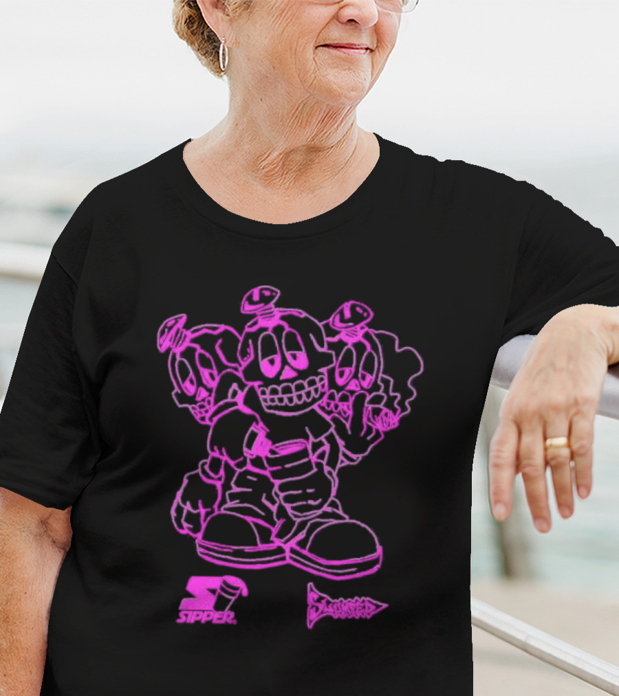 Sipper Slumped Trio Purple Black Outline T-Shirt