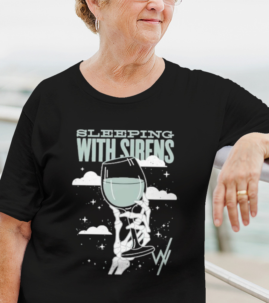 Sleeping With Sirens Skeleton Hand Wine Glass Clouds T-Shirt