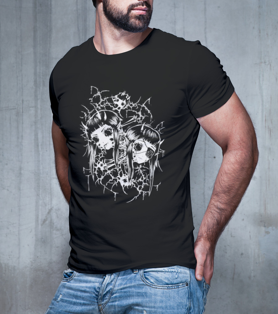Split Pinku Kult Dual Haunting Eye Merged Aesthetic T-Shirt
