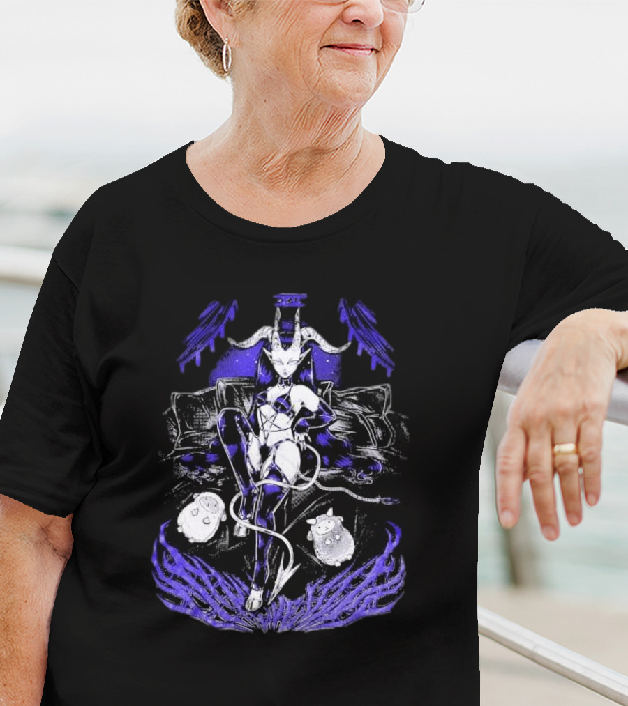 The Devil Pinku Kult Demonic Figure Surrounded By Ghostly Creatures And Occult Symbols T-Shirt