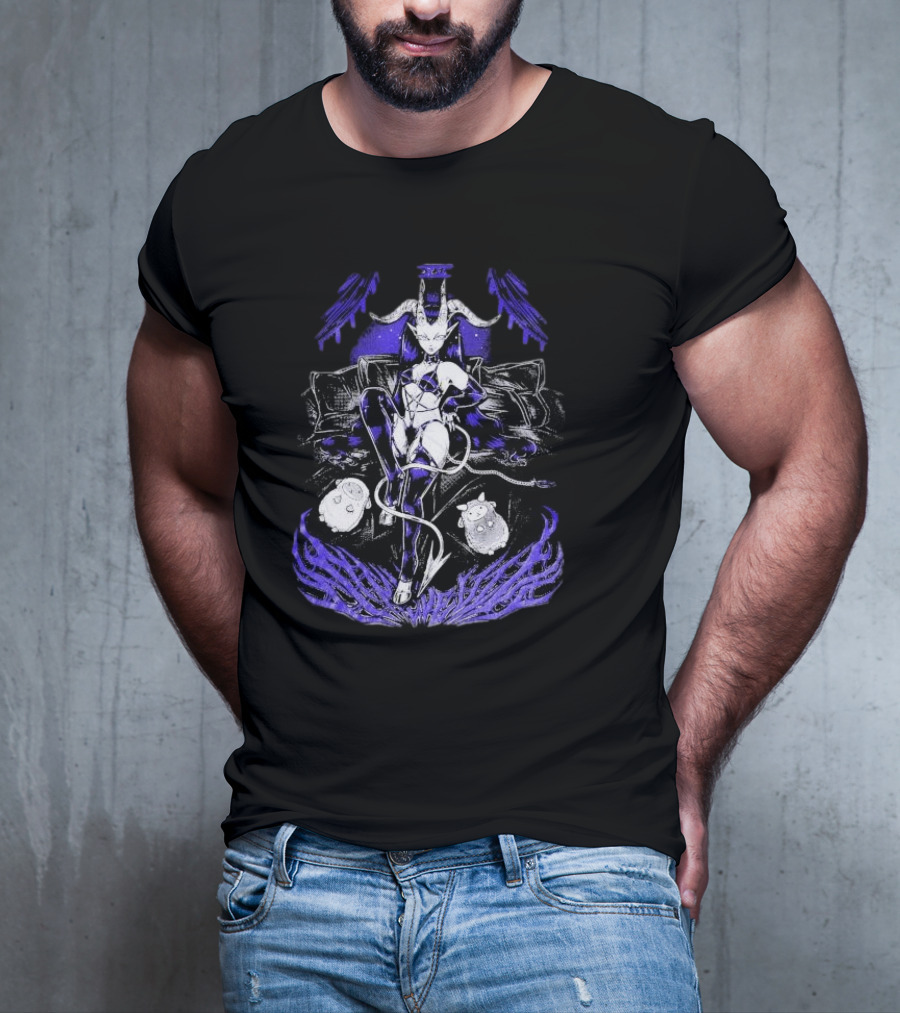 The Devil Pinku Kult Demonic Figure Surrounded By Ghostly Creatures And Occult Symbols T-Shirt